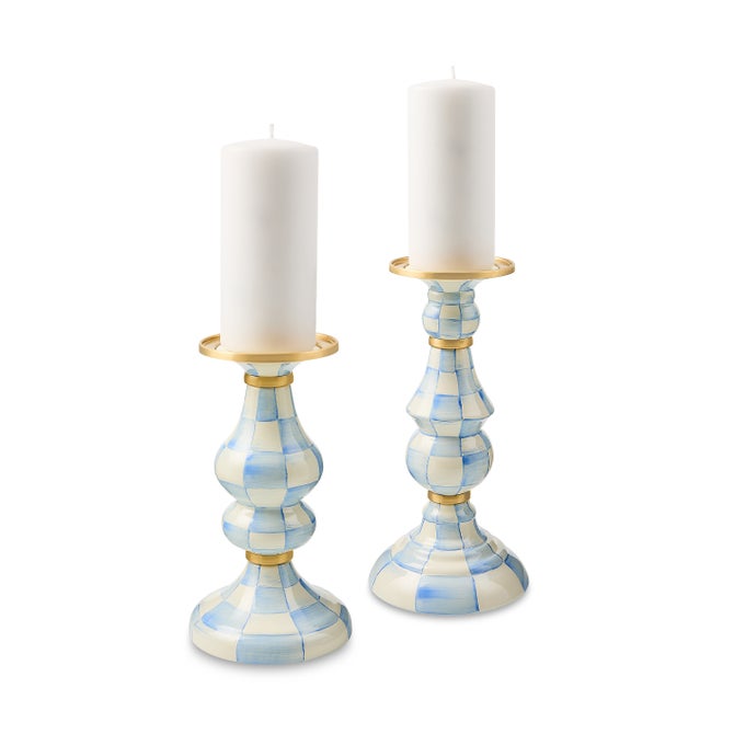 Sky Check Medium Pillar Candlestick