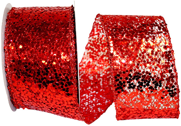 Red Sequin Glitter Wired Ribbon 2.5in