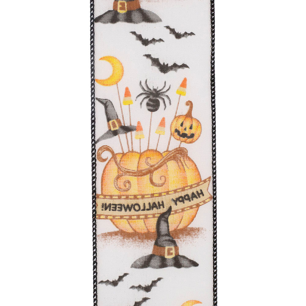 Witches Hat & Pumpkins Ribbon 2.5in