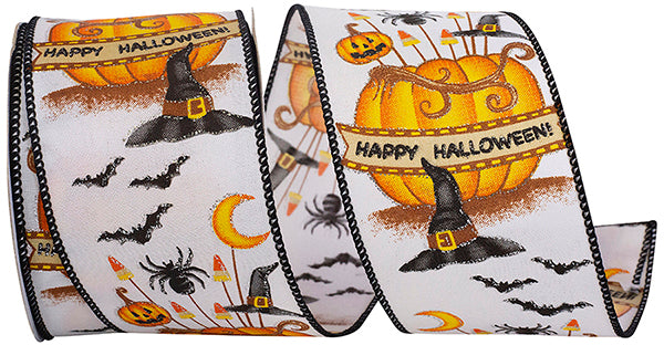 Witches Hat & Pumpkins Ribbon 2.5in