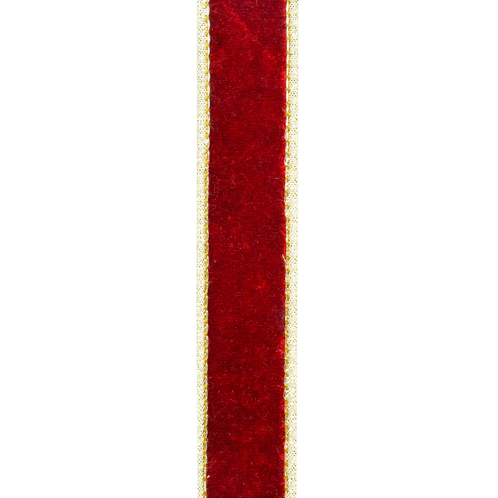 Red/Gold Velvet Deluxe Wired Ribbon 1in