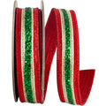 Red/Green Glitter Stripe Wired Ribbon 1in