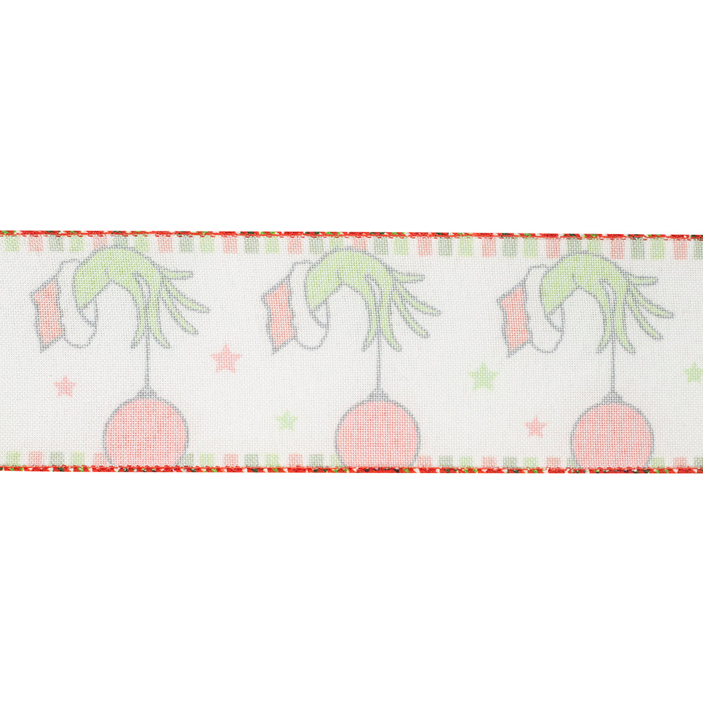 Green Hand w/ Ornaments Wired Ribbon 2.5in
