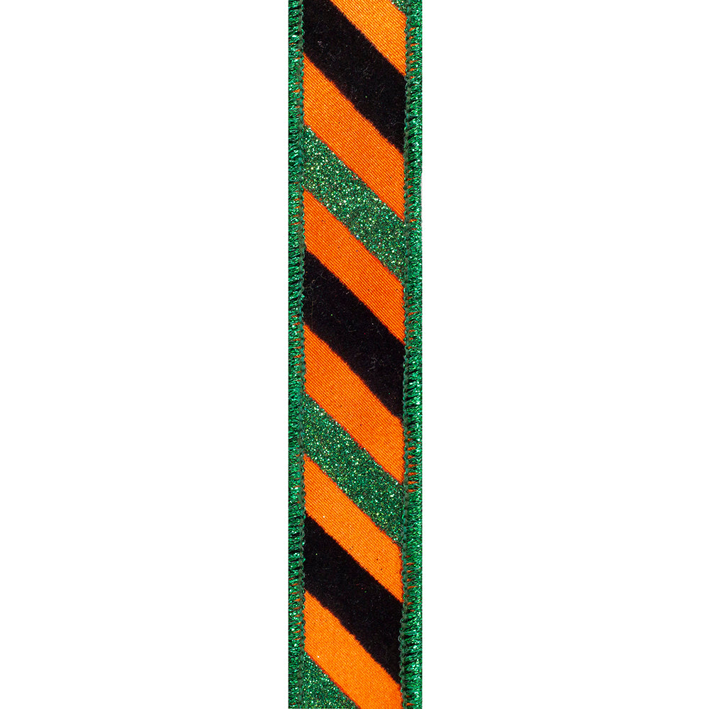Black, Green, & Orange Striped Ribbon 1"