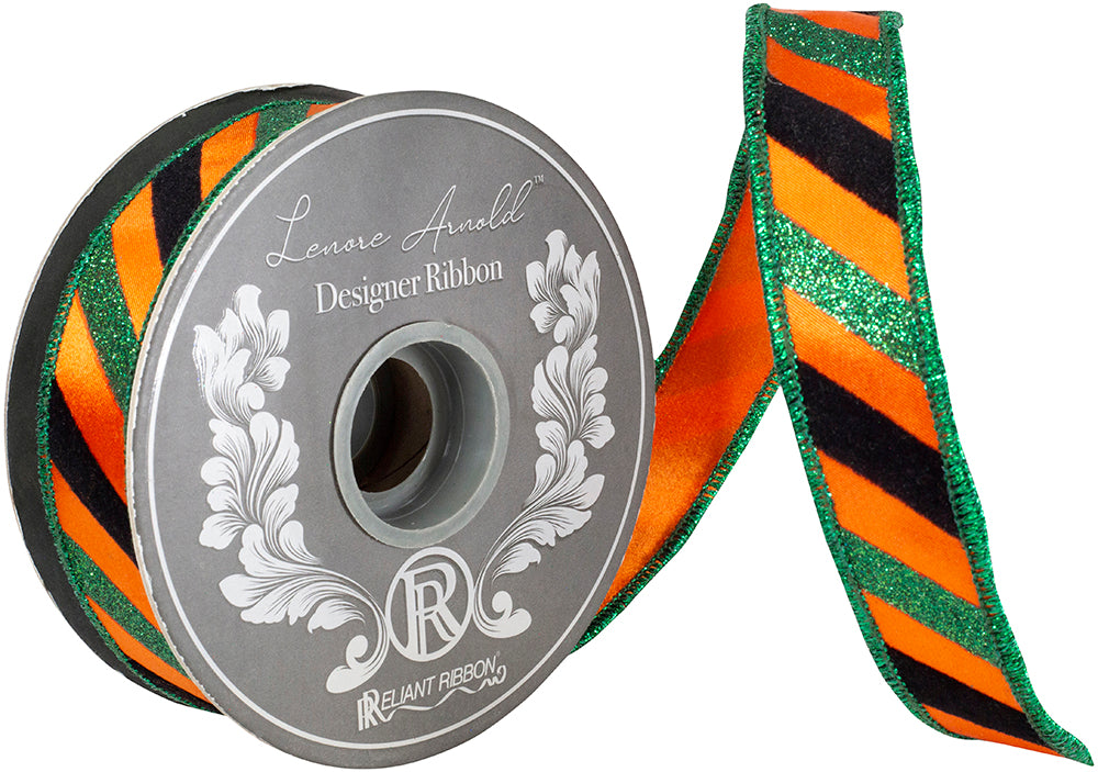 Black, Green, & Orange Striped Ribbon 1"