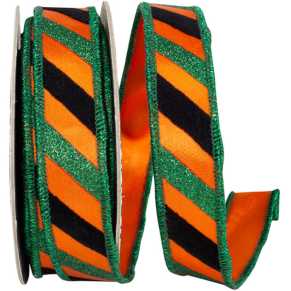Black, Green, & Orange Striped Ribbon 1"