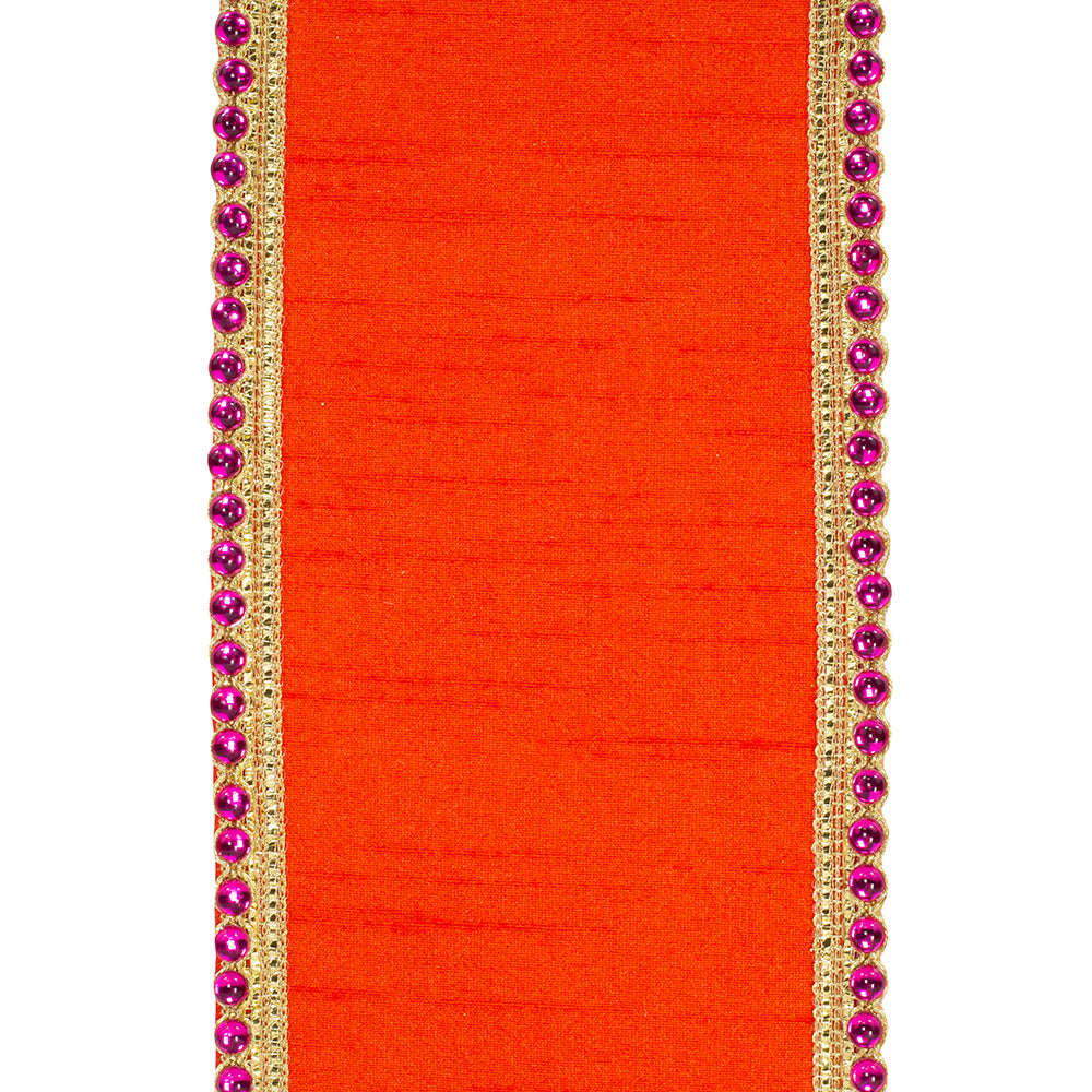 Orange w/ Fuchsia Beads Ribbon 4"