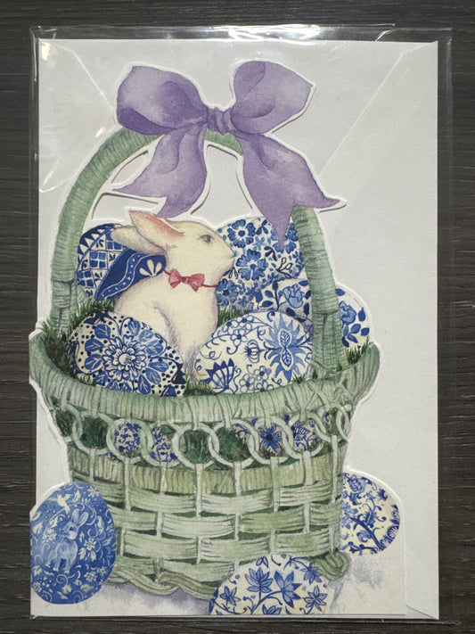 White Bunny Basket Easter Card