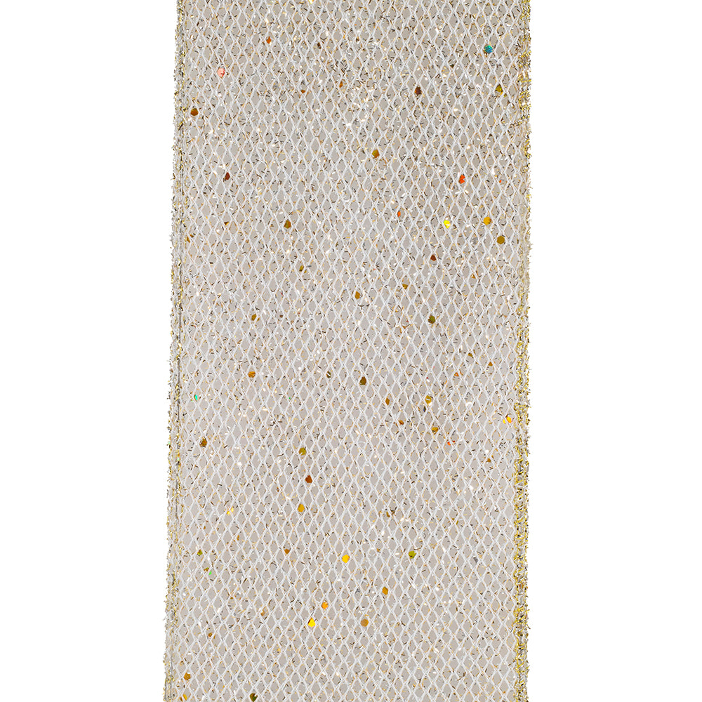 Gold/Silver Net Glitter Wired Edge Ribbon 4in