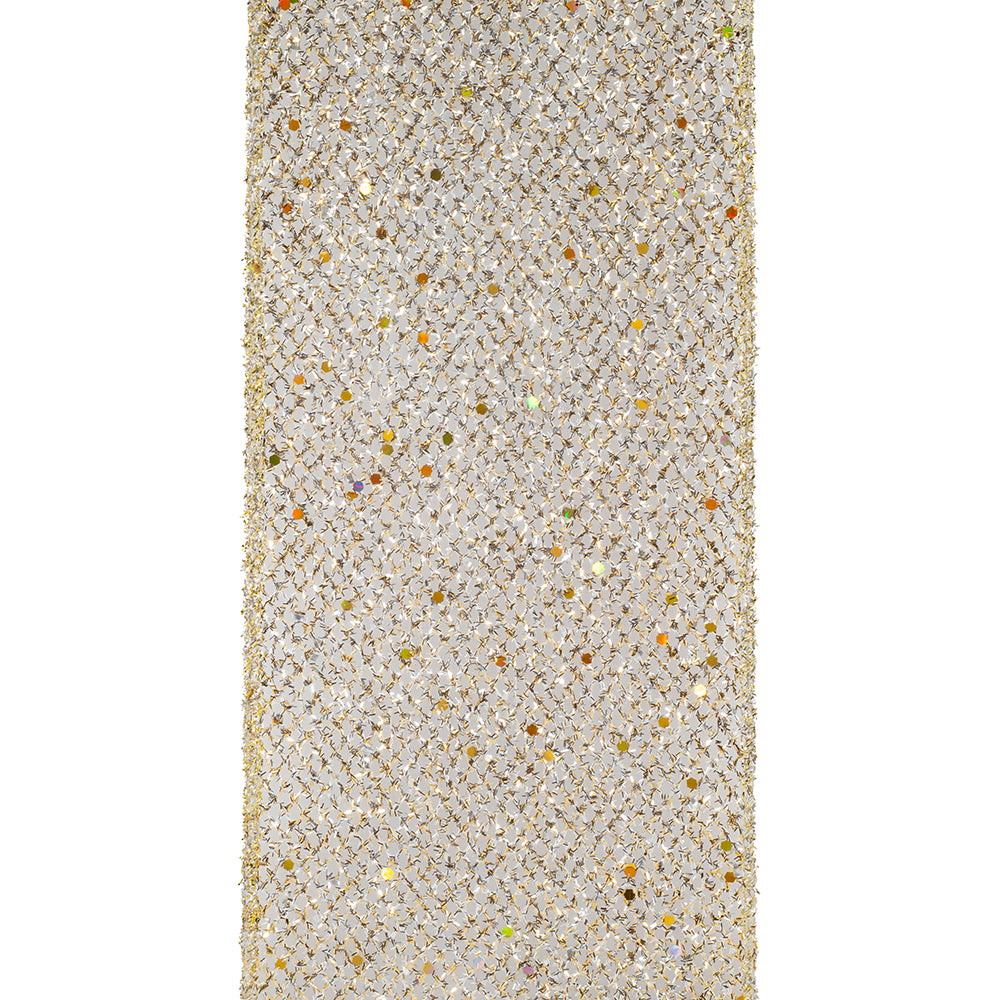 Gold/Silver Net Glitter Wired Edge Ribbon 4in