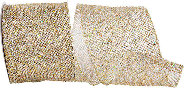 Gold/Silver Net Glitter Wired Edge Ribbon 4in