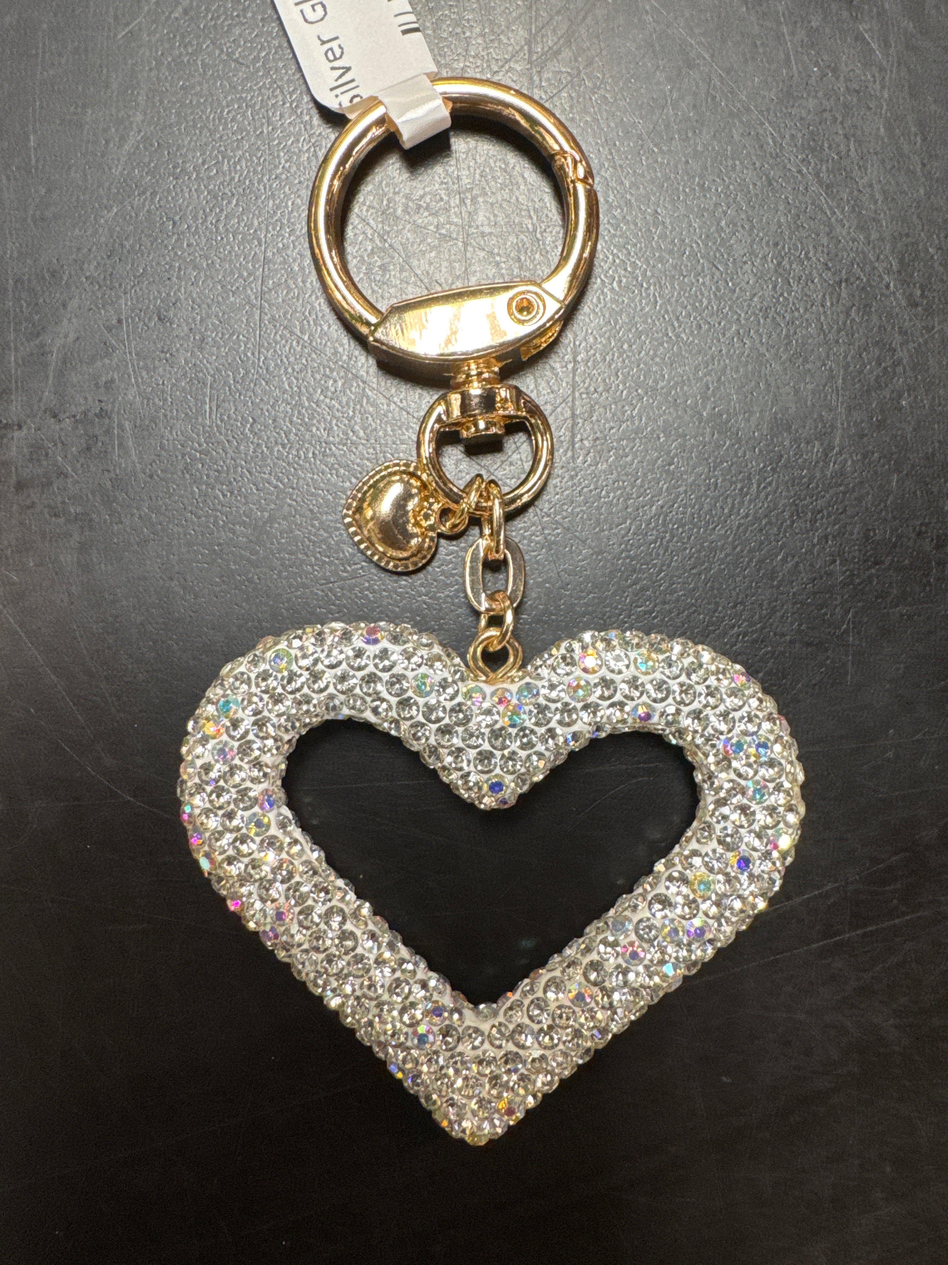 Silver Glitter Heart Keychain