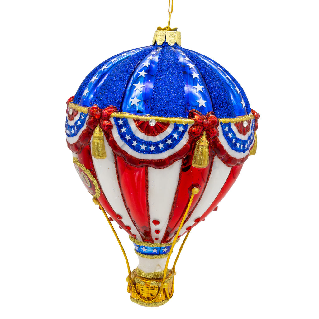 Bellissimo Glass Red, White & Blue Hot Air Balloon Ornament