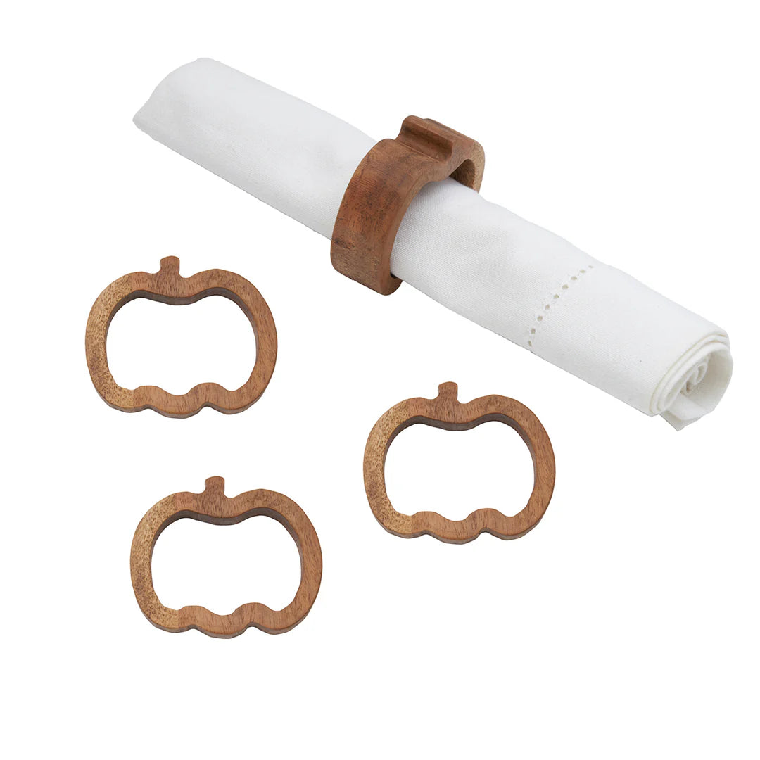 Pumpkin Acacia Wood Napkin Rings, Set of 4