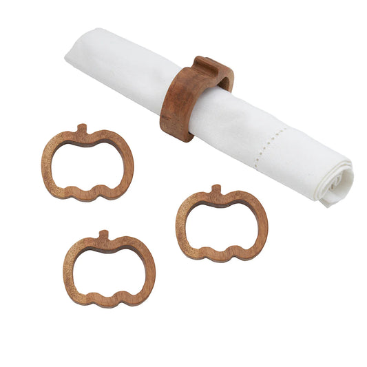 Pumpkin Acacia Wood Napkin Rings, Set of 4