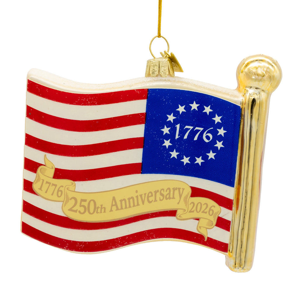 Glass "1776 We The People" American Flag Ornament
