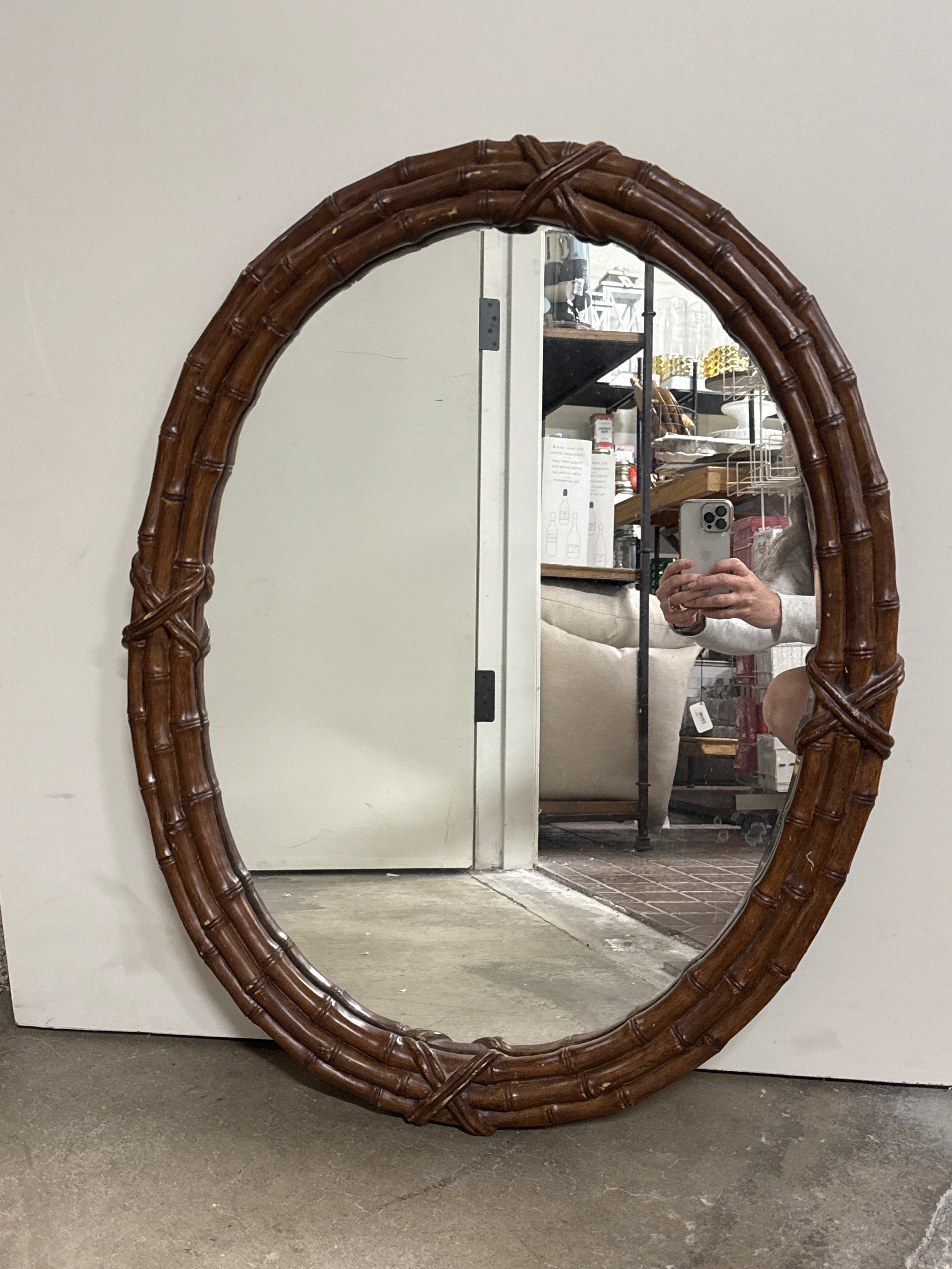 Oval Teak Bamboo Mirror