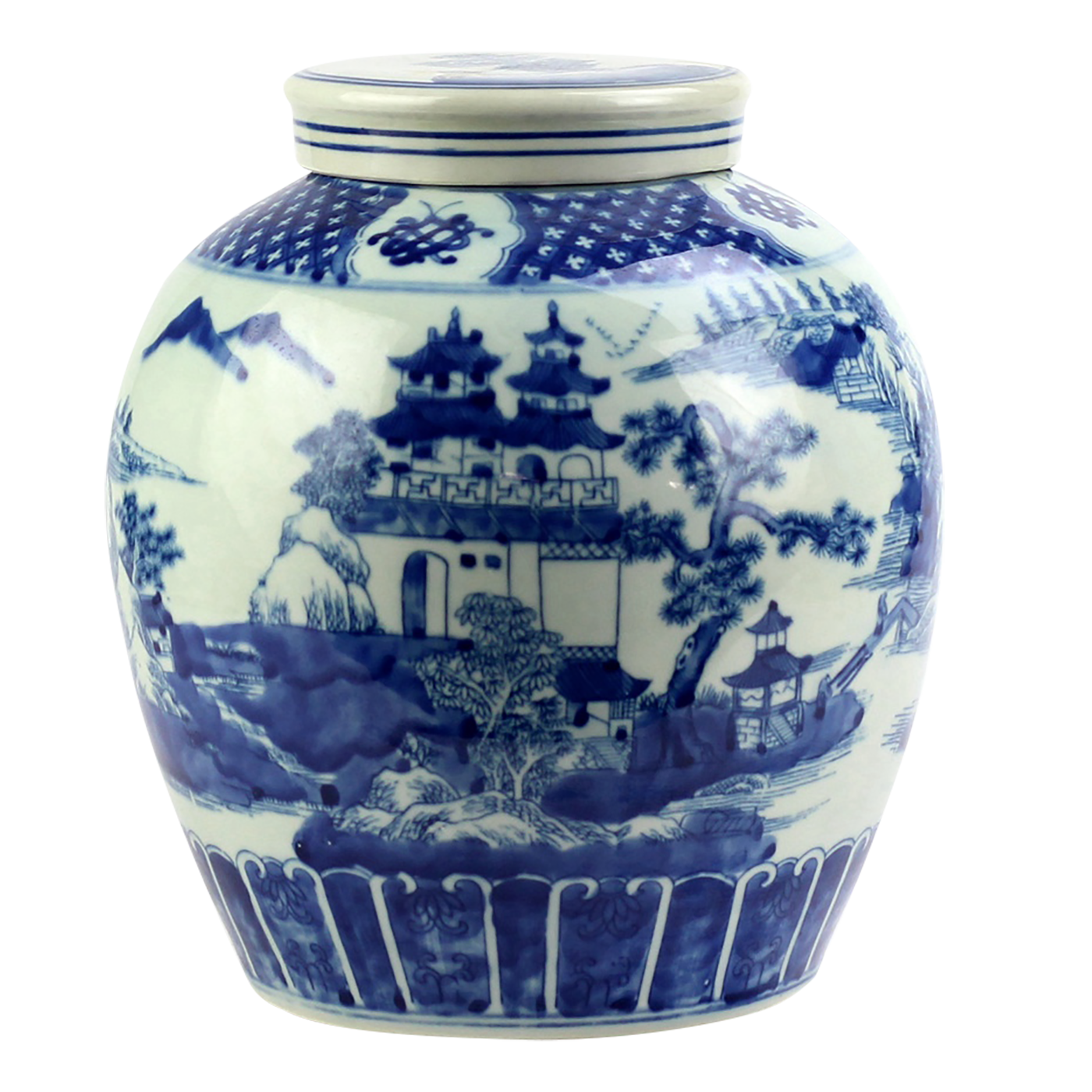 Blue & White Ceramic Jar 9.5"