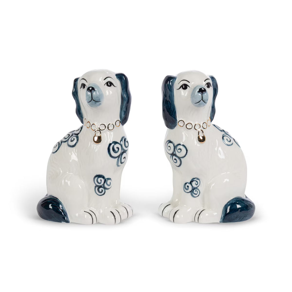 Porcelain Staffordshire Dogs Figurines, Navy Blue, Set of 2