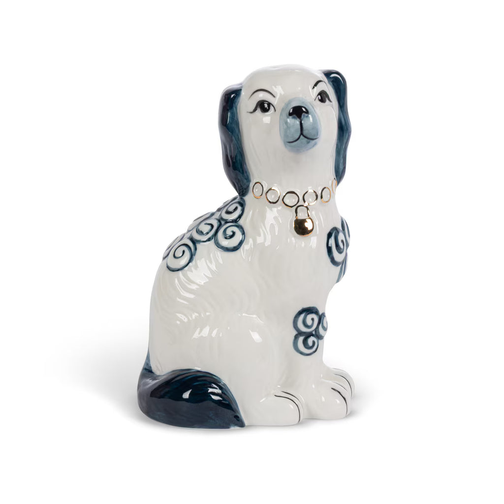 Porcelain Staffordshire Dogs Figurines, Navy Blue, Set of 2