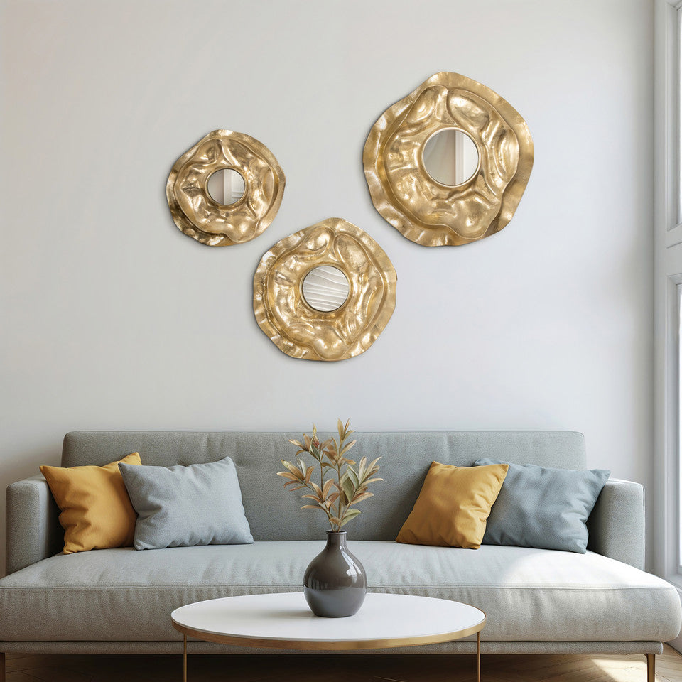 Huff Metal Wall Decor w/ Mirror Gold Set/3 - Thumbnail 4