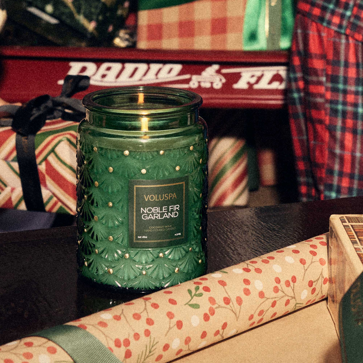 Noble Fir Garland Large Glass Jar Candle