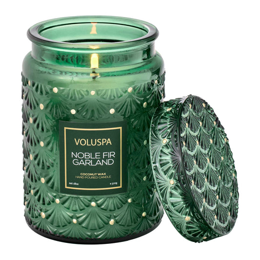 Noble Fir Garland Large Glass Jar Candle