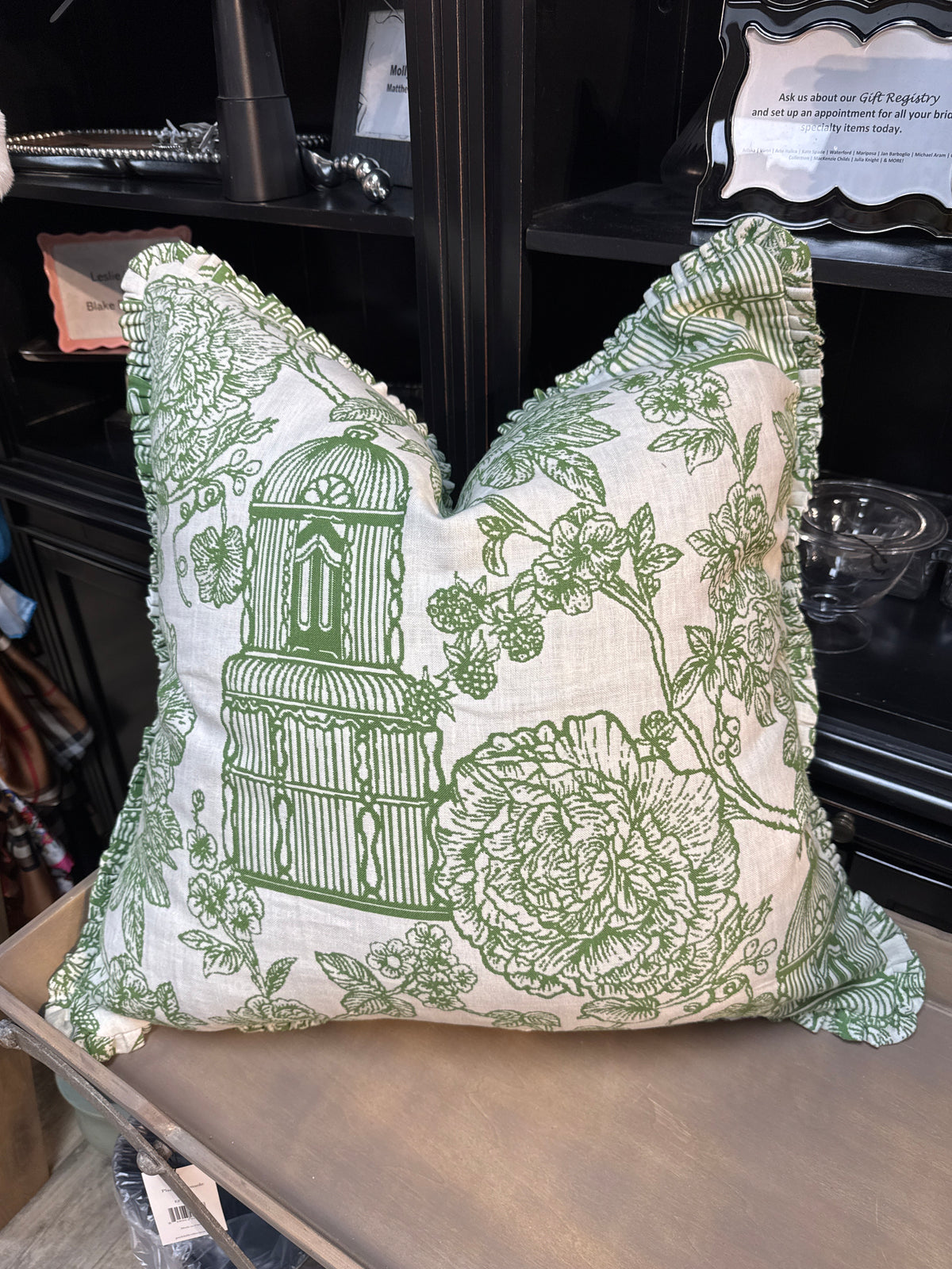 Green & White Birdcage Pillow Euro