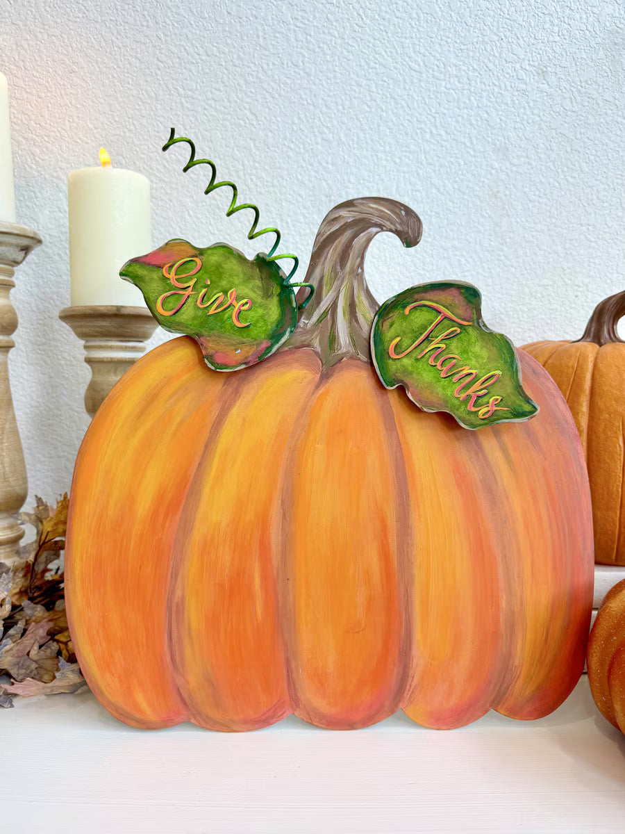 "Give Thanks" Leaves Pumpkin