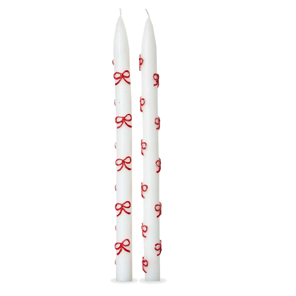 Very Merry Bow Hand Painted Taper Set Of 2