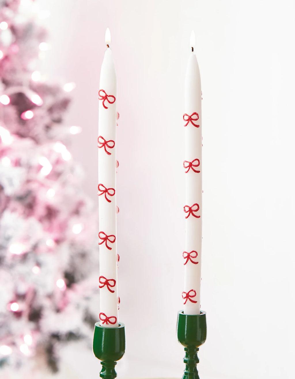 Very Merry Bow Hand Painted Taper Set Of 2