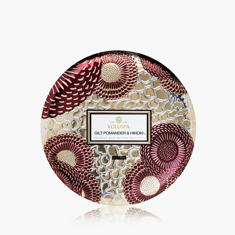 Gilt Pomander & Hinoki 3 Wick Tin