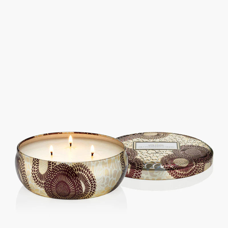 Gilt Pomander & Hinoki 3 Wick Tin