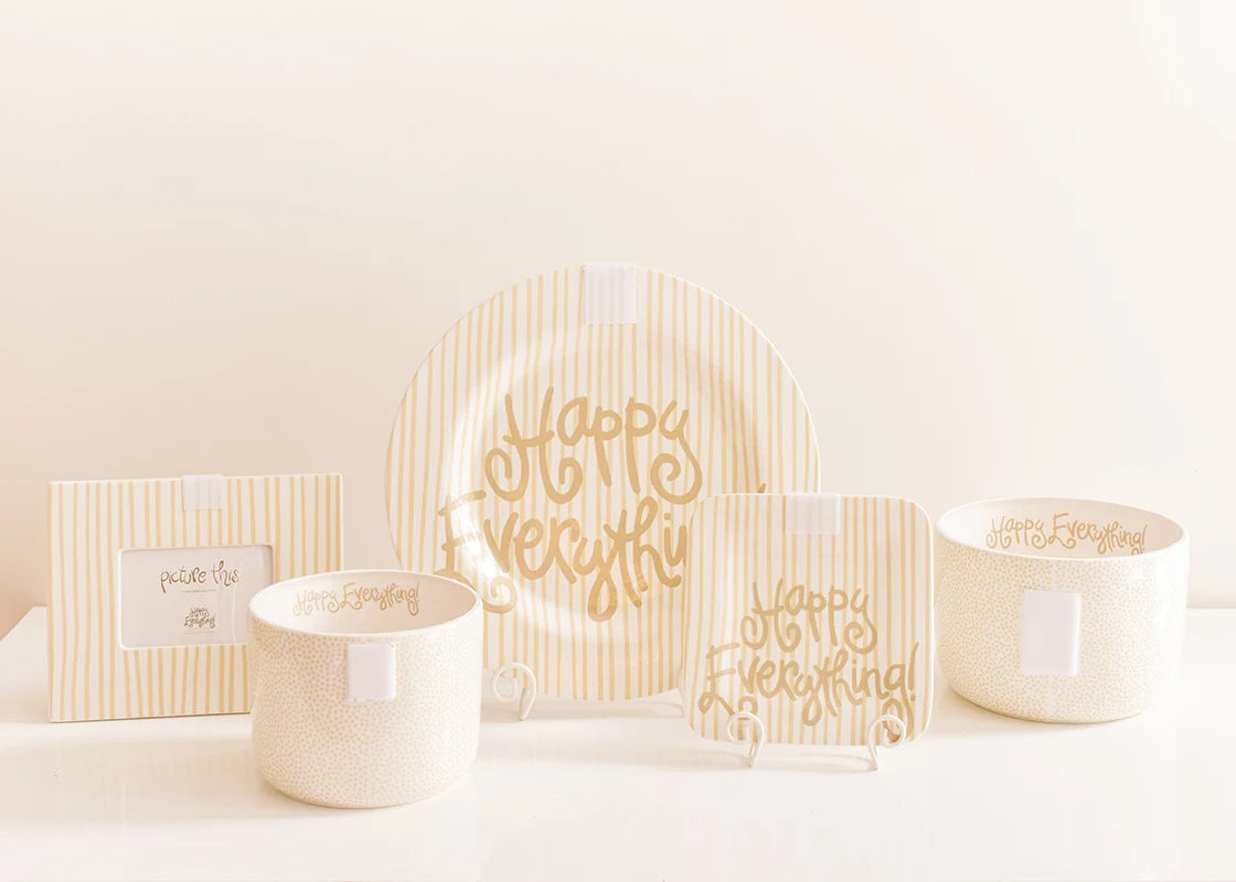 Neutral Skinny Stripe Happy Everything! Mini Square Platter