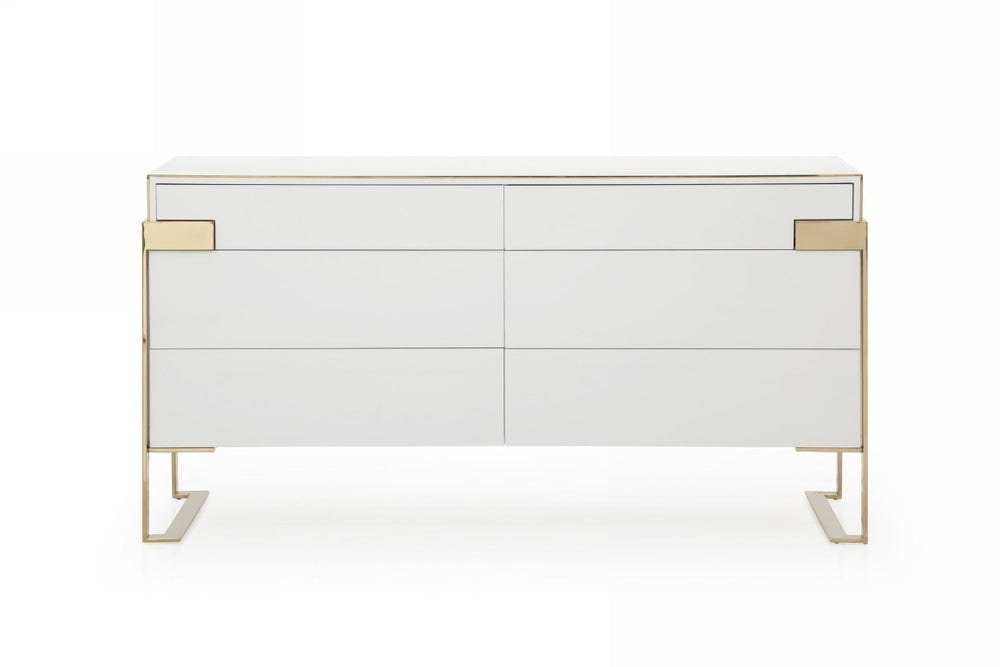 Adonis Glam Modern Dresser With High-Gloss White Lacquer