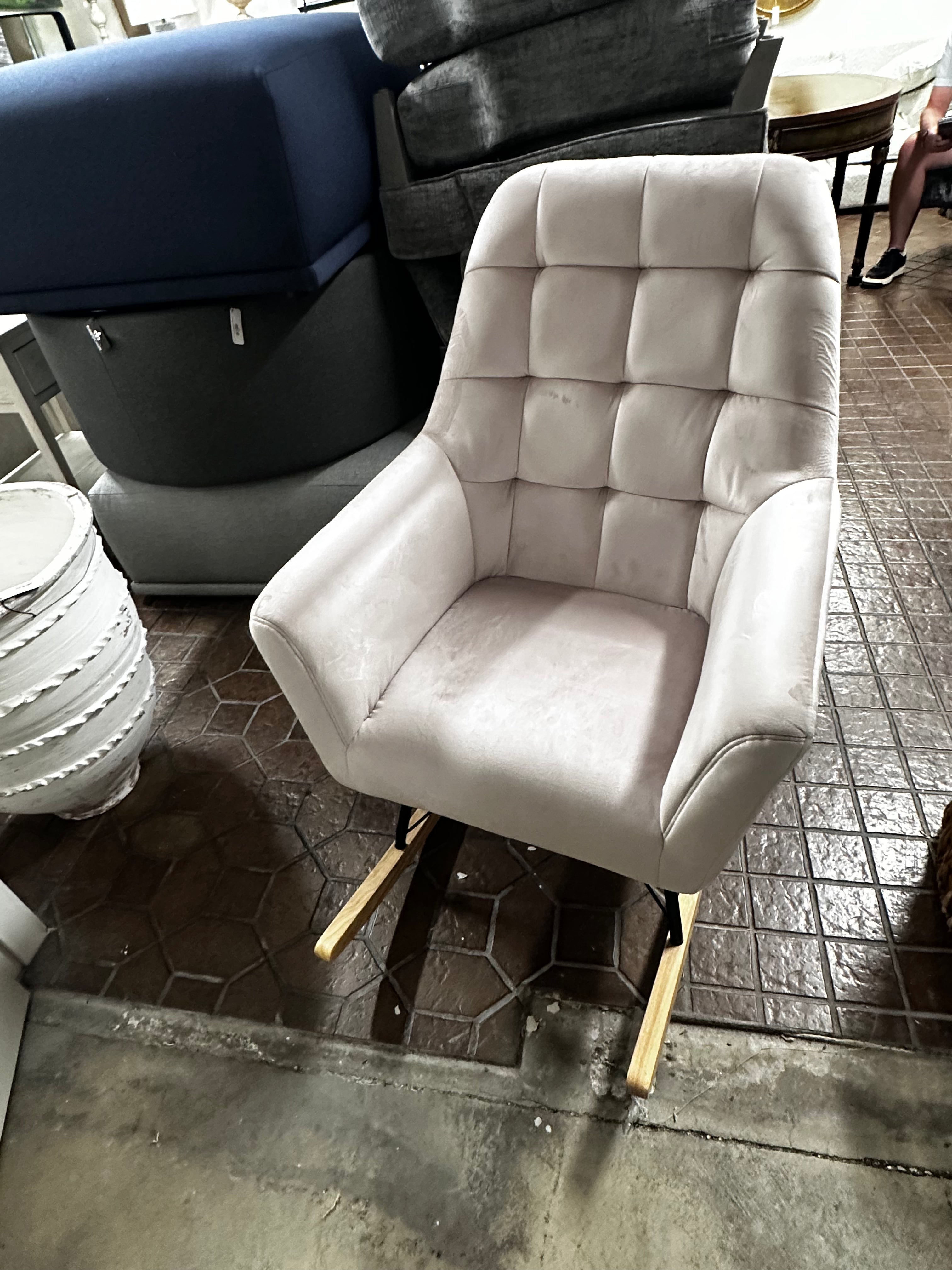 Raven Pink Velvet Upholstered Rocker
