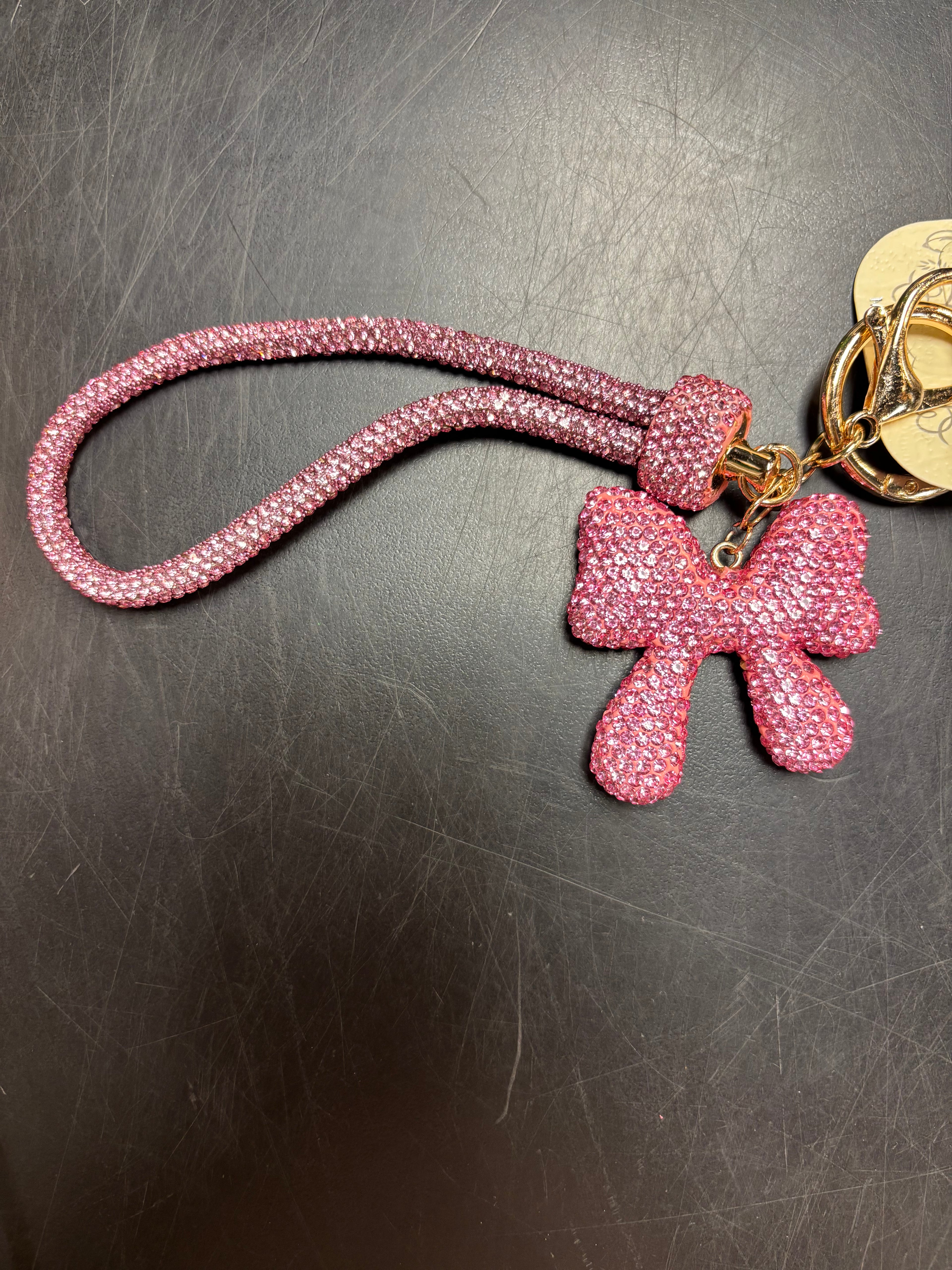 Pink Glitter Bow Keychain