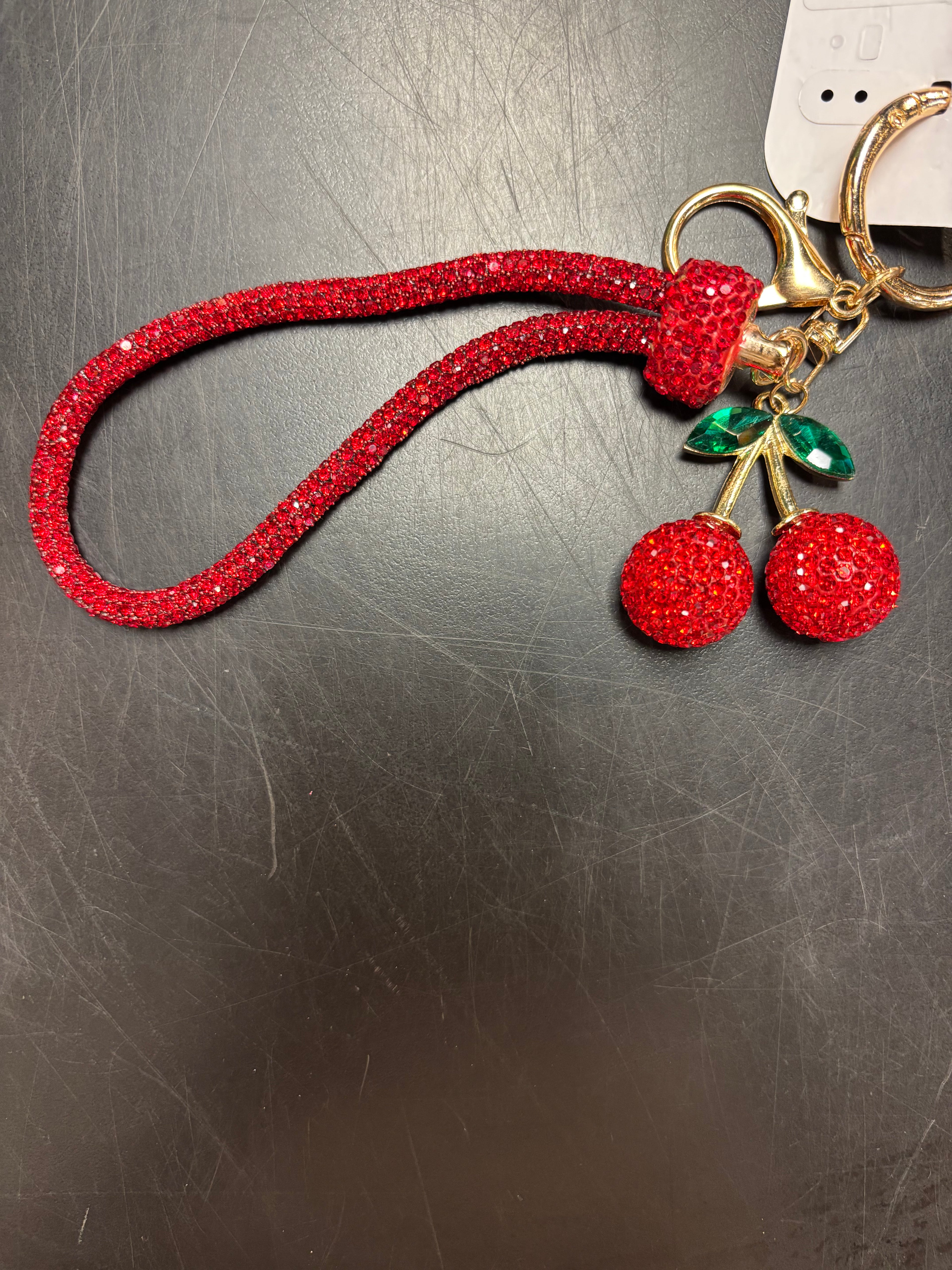 Red Glitter Cherries Keychain