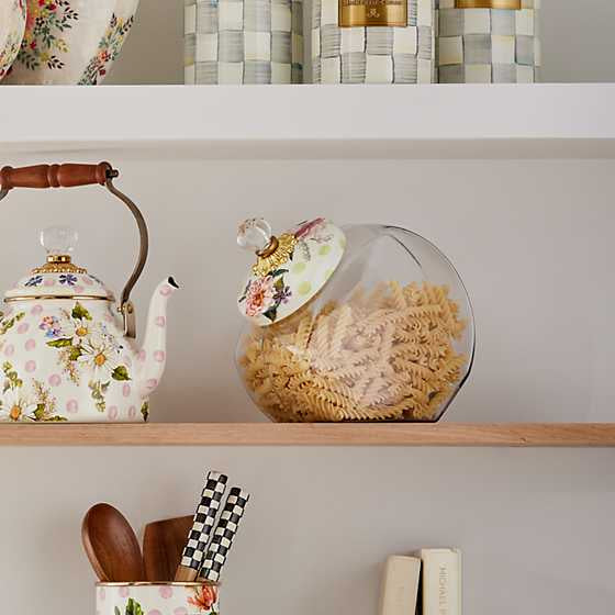 Cookie Jar with Wildflowers Green Enamel Lid