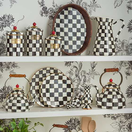Courtly Check Rattan & Enamel Tray - Large
