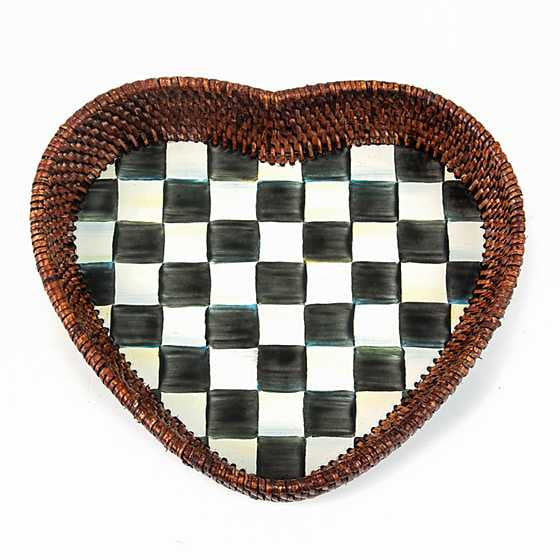 Courtly Check Rattan & Enamel Heart Tray