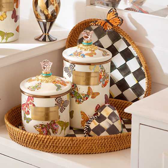 Courtly Check Rattan & Enamel Tray - Large