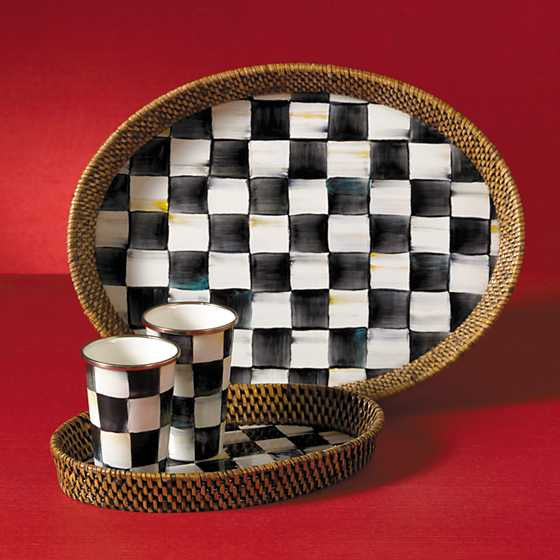 Courtly Check Rattan & Enamel Tray - Large