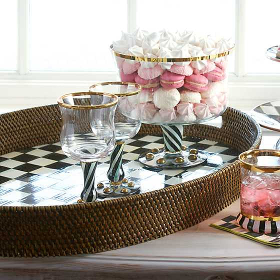 Courtly Check Rattan & Enamel Tray - Large