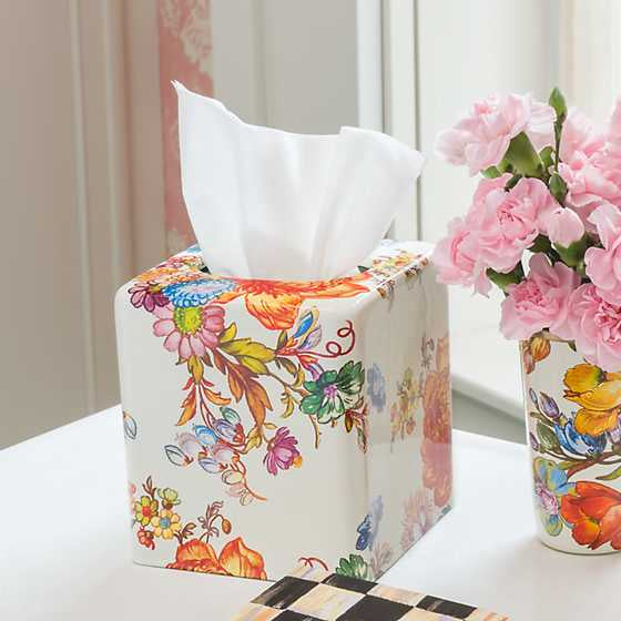 Flower Market Boutique Tissue Box Cover - White