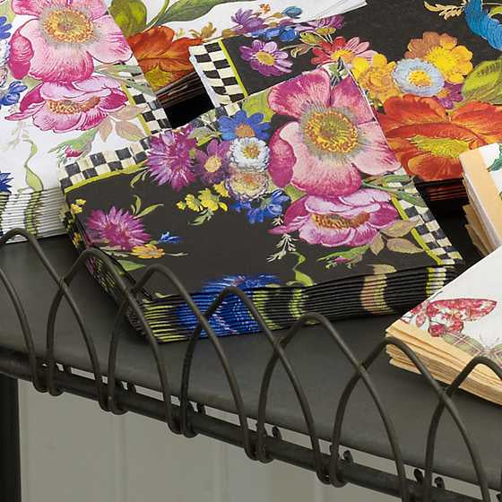 Black Flower Market Cocktail Paper Napkins