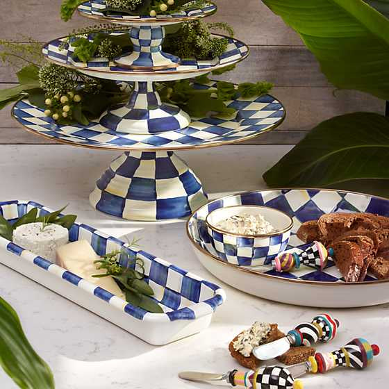 Royal Check Enamel Pedestal Platter - Mini