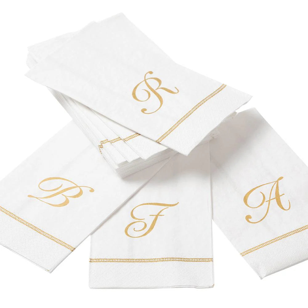 A Hemstitch Script Single Initial Paper Guest Towel Napkins - 15 Per Package