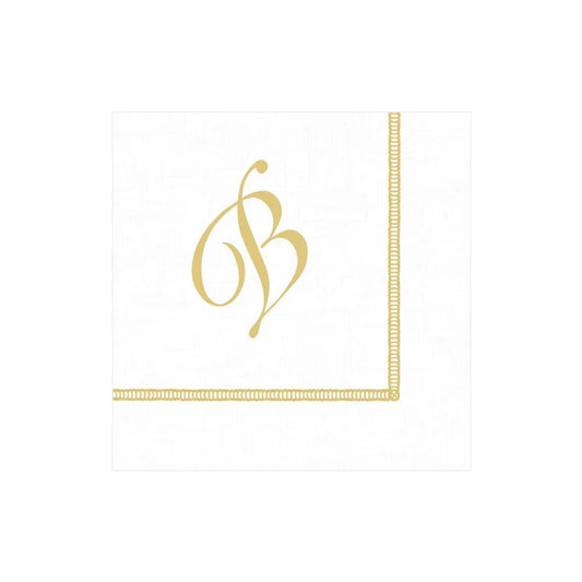 B Hemstitch Script Single Initial Paper Cocktail Napkins - 20 Per Package