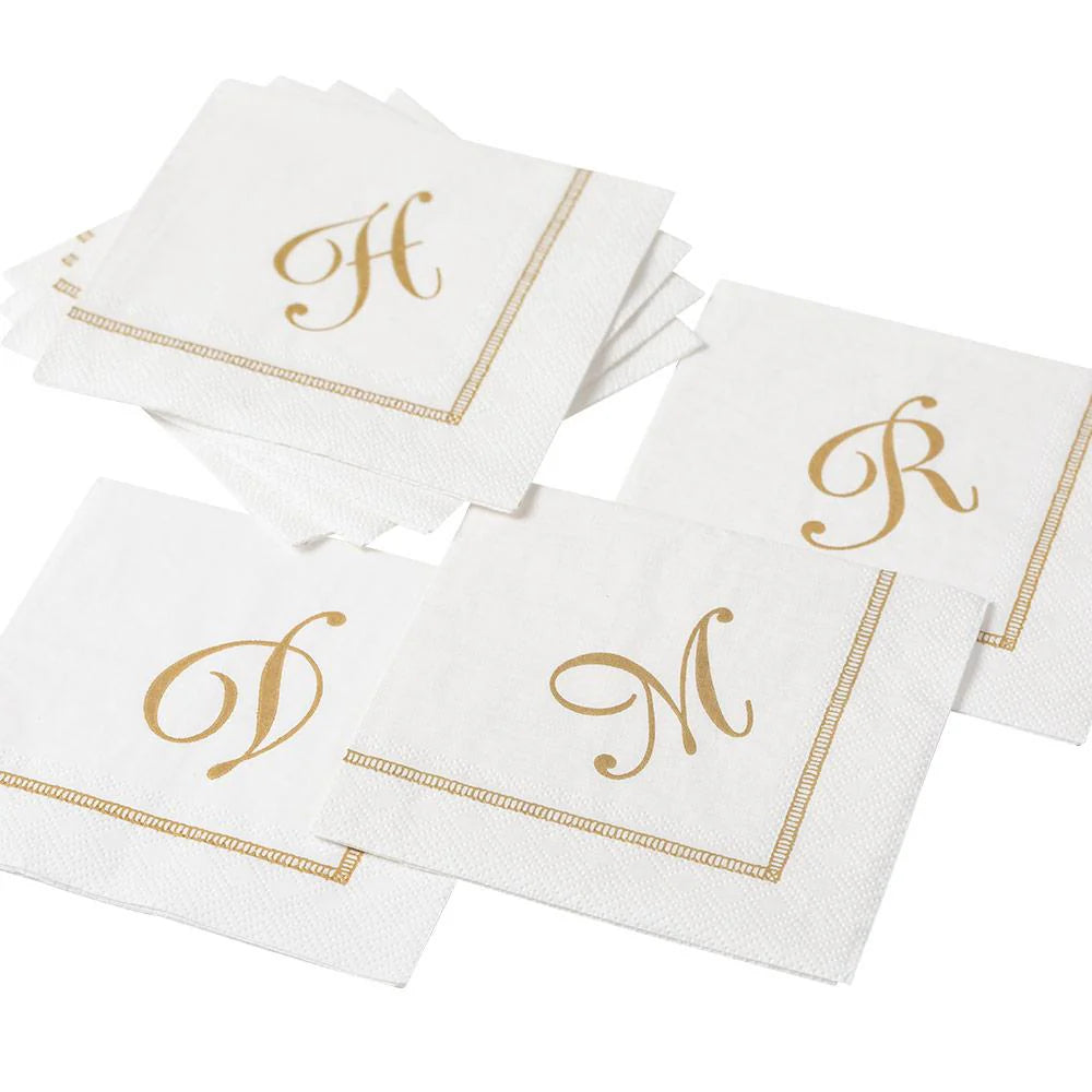 E Hemstitch Script Single Initial Paper Cocktail Napkins - 20 Per Package